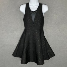 ASTR The Label Fit & Flare Party Dress Deep V-Neck Black Floral Shimmer Size S
