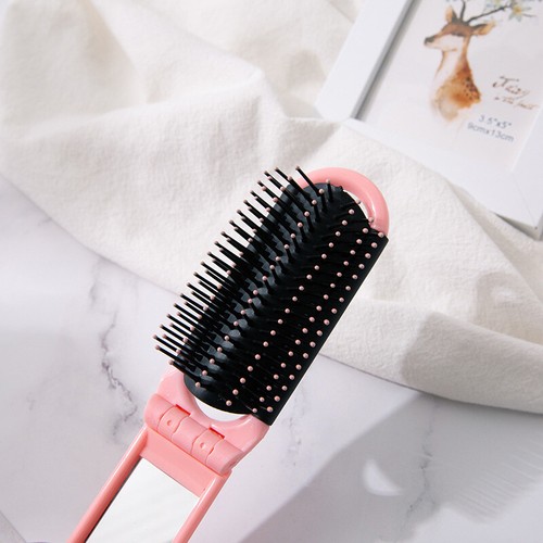 Portable Folding Hair Brush With Mirror Compact Folding Pocket Purse Travel Comb - Picture 21 of 31