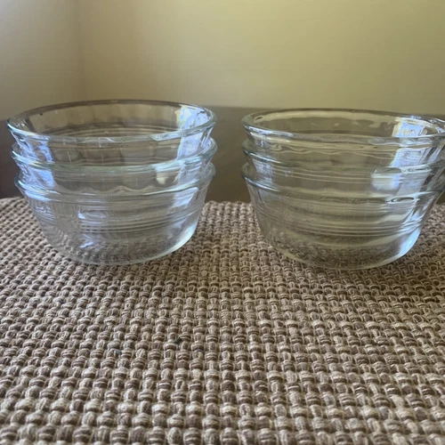 Vintage Lot 6 Corning Pyrex #464 10 oz Scallop 3-Ring Glass Ramekins Custard Cup