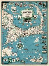 Cape Cod Chart, Martha's Vineyard and Nantucket Vintage History Poster Wall Map