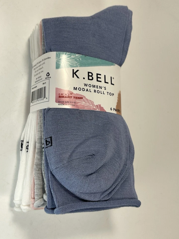 K BELL женщин модальный рулон Топ Crew носки, размер 5,5-10 обуви, 6 пар многоцветный - Изображение 3 из 4