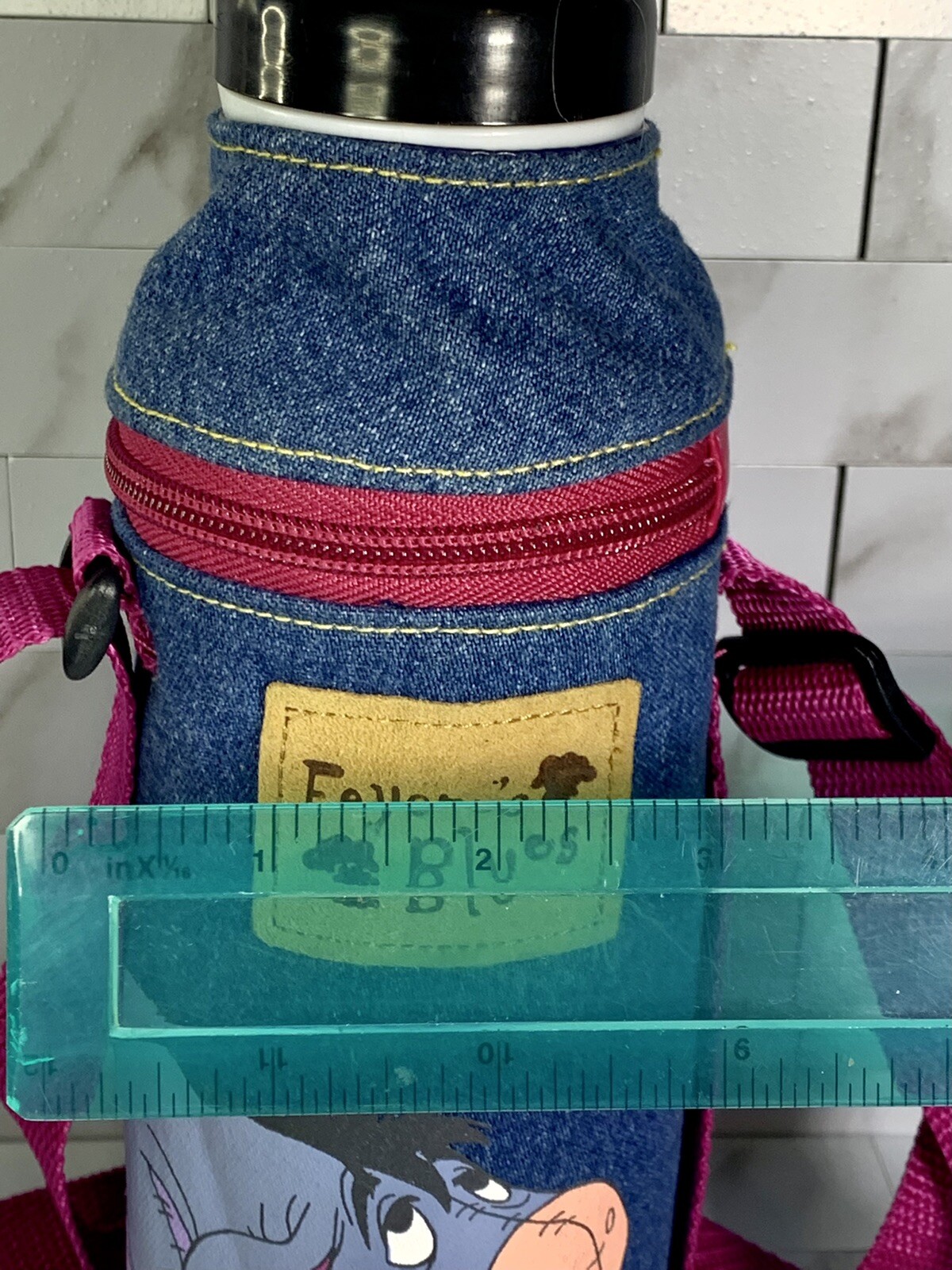 Disney Eeyore Water Bottle Carrier  Denim With Hot Pink  Adjustable Strap Excell
