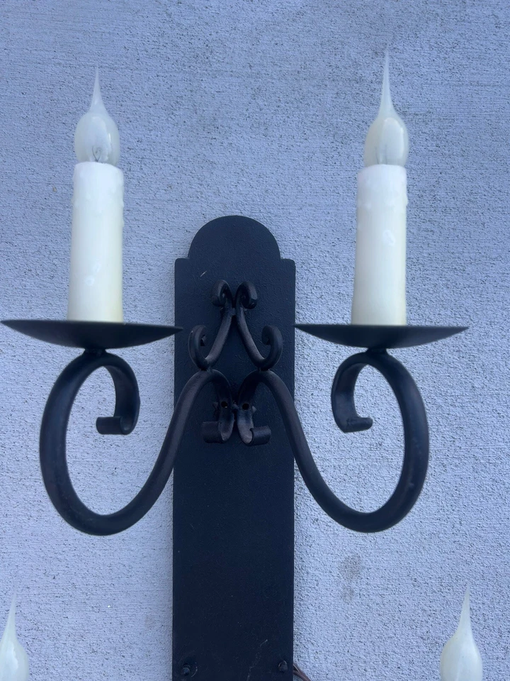 5 LUCES APLIQUE DE PARED ESTILO RENACIMIENTO ESPAÑOL HIERRO FORJADO AÑOS 20 ACABADO NEGRO Foto 3 de 4