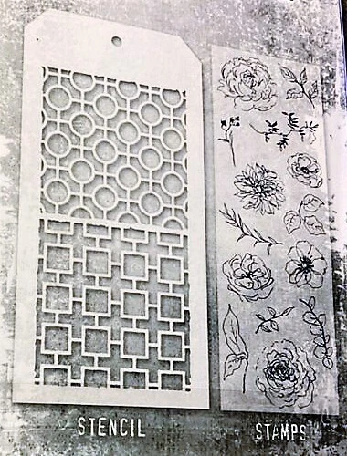 Elementos florales flor sello transparente círculos vinculados cuadrados conjunto de plantillas Tim Holtz Foto 2 de 2