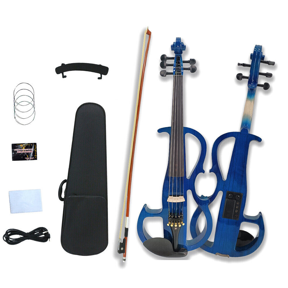 5 String 16inch Electric Viola 4/4 Full Size Slient Portable with Case Blue