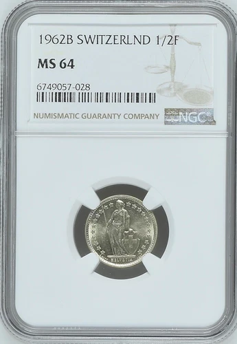 SWITZERLAND 1/2 Franc 1962 Silver NGC MS64