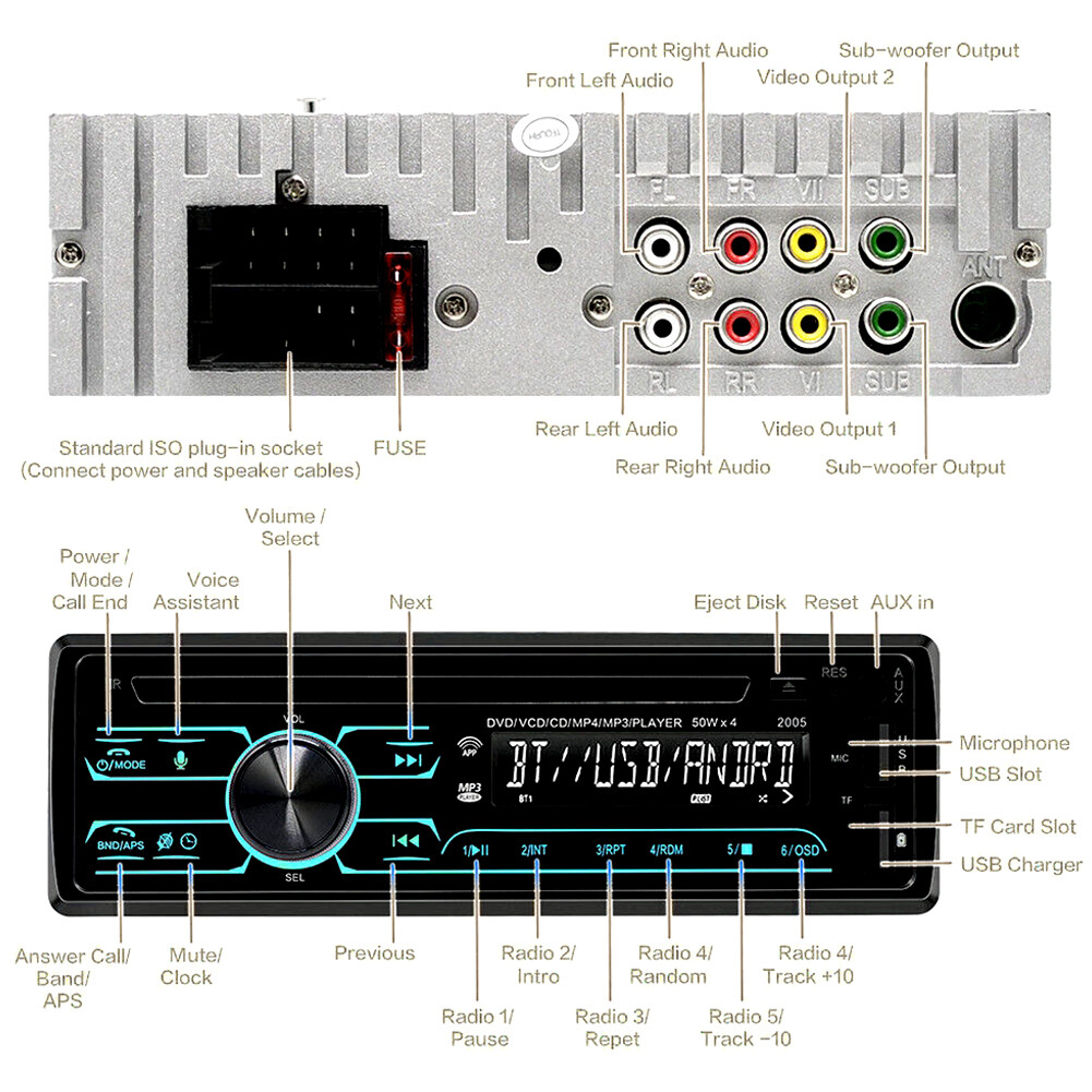 Single Din Car Stereo Radio MP3 Player CD DVD Audio Bluetooth AUX USB