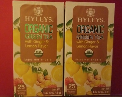 2 PACK HYLEYS ORGANIC GREEN TEA WITH GINGER & LEMON FLAVOR SUGAR FREE (50BAGS)
