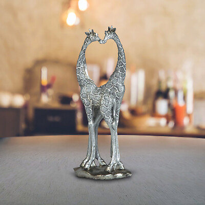 #ad 12quot;H Silver Giraffe Couple with Heart Shaped Figurine Home Decor Unique Gift $41.65