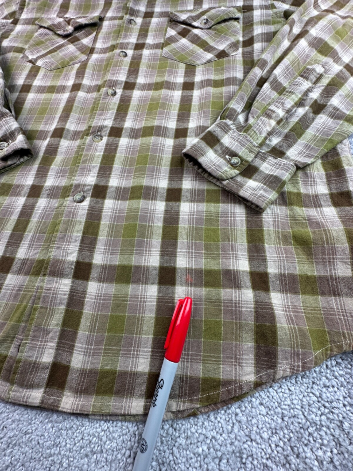 Pendleton Tracker Button Shirt Large Green Brown … - image 6