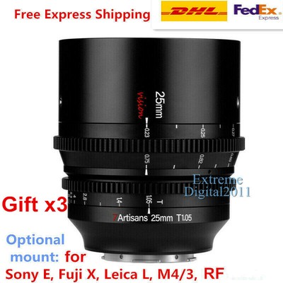 7artisans 25mm 35mm 50mm T1.05 Cinema Lens for Sony E Fuji X Leica M43 RF Camera
