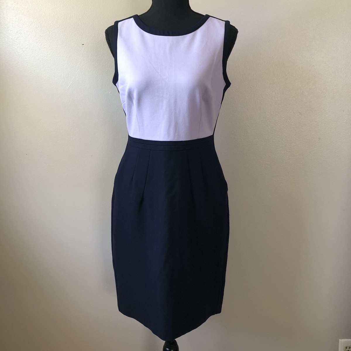 Lands End Sheath Dress Womens 6 Petite Navy Ponte Knit Stretchy Pockets  Career