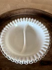 Vintage Fenton silver crest ruffled edge milk glass divided dish BEAUTIFUL!