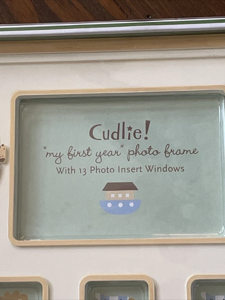 Cudlie! Moldura para fotos infantil primeiro ano menino Arca de Noé 13 janelas de inserção de fotos - Imagem 3 de 4