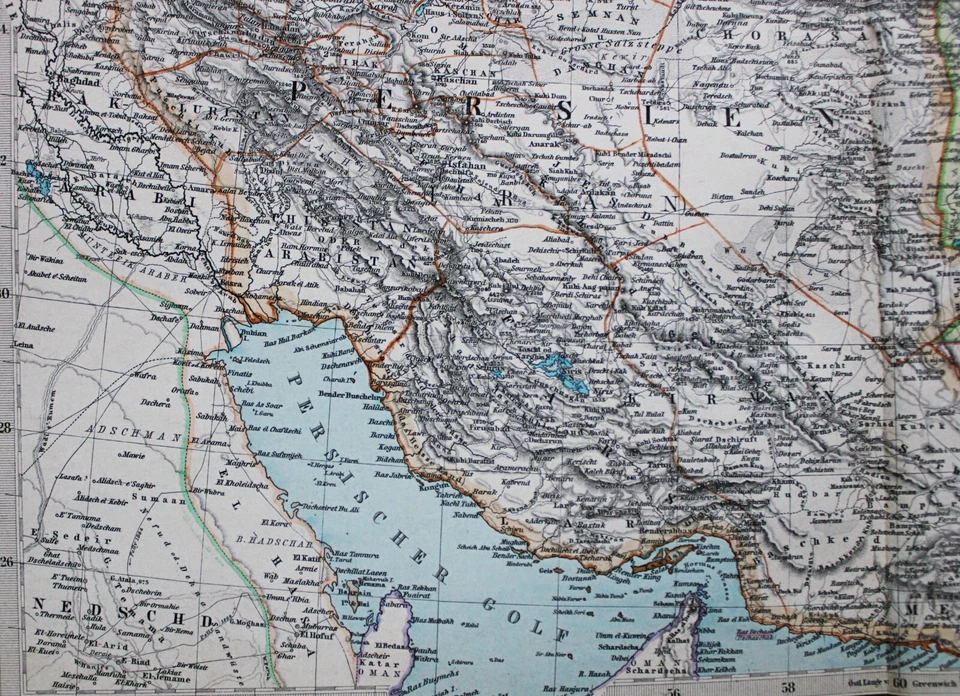 PLACA MAPA MUNDIAL ATLAS MANO STIELERS PÁGINA NO 59 PERSIA AFGANISTÁN 1888 Foto 3 de 4