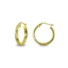 3x20mm Twist Half Round Click-Top Gold Plated 925 Silver Small Hoop Earrings