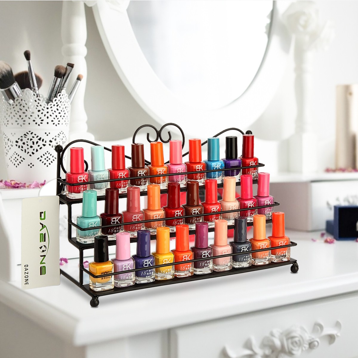 Nagellack-Organizer Mit 3 Metallablagen – Stylischer Ständer Für Nagellack, Lippenstift & Parfüm, 27 X 17 X 13 Cm