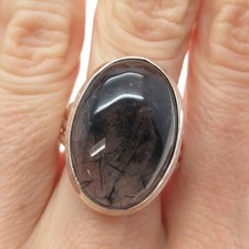 925 Sterling Silver Vintage Real Cabochon Rutilated Quartz Ring Size 8.25