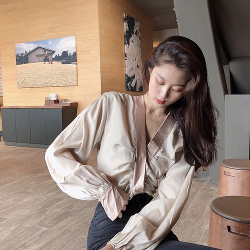 Lady Casual Blouse Long Sleeve Shirts Vintage V-neck Elegant Tops Womens Fashion - Bild 8 von 13