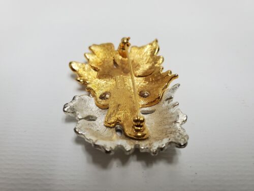 Monet Signed Brushed Gold Silver Tone Leaf Brooch Pin Vintage MCM Estate Jewelry - Picture 9 of 14
