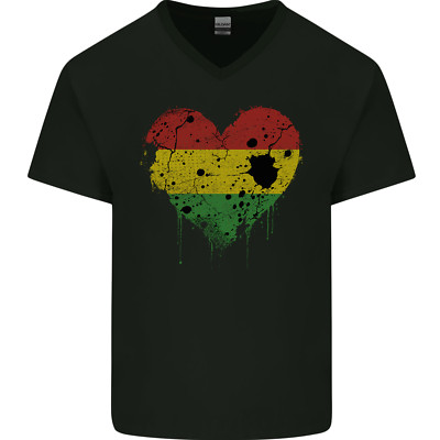Love Bolivia Flag Bolivian Day Football Herren T-Shirt V-Ausschnitt Baumwolle