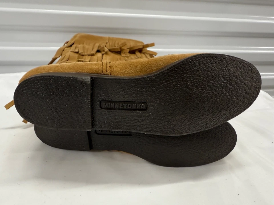 Minnetonka мокасины тройной бахрома бежевый икры высоты ботинки Sz 6, кожаная замша новый - Изображение 4 из 4