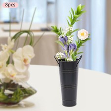 8-Pack Galvanized Metal Flower Bucket Vases, Black, 23cm Rustic Cylindrical