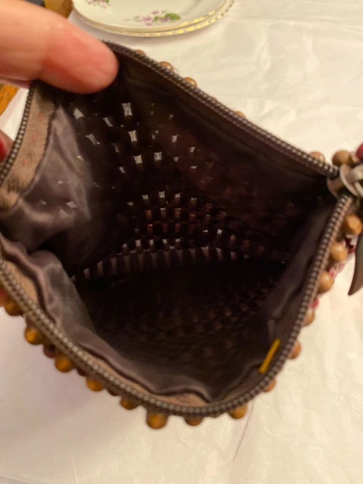 BOLSO DE MANO MUJER VINTAGE AÑOS 70 MADERA CUENTAS Foto 4 de 4