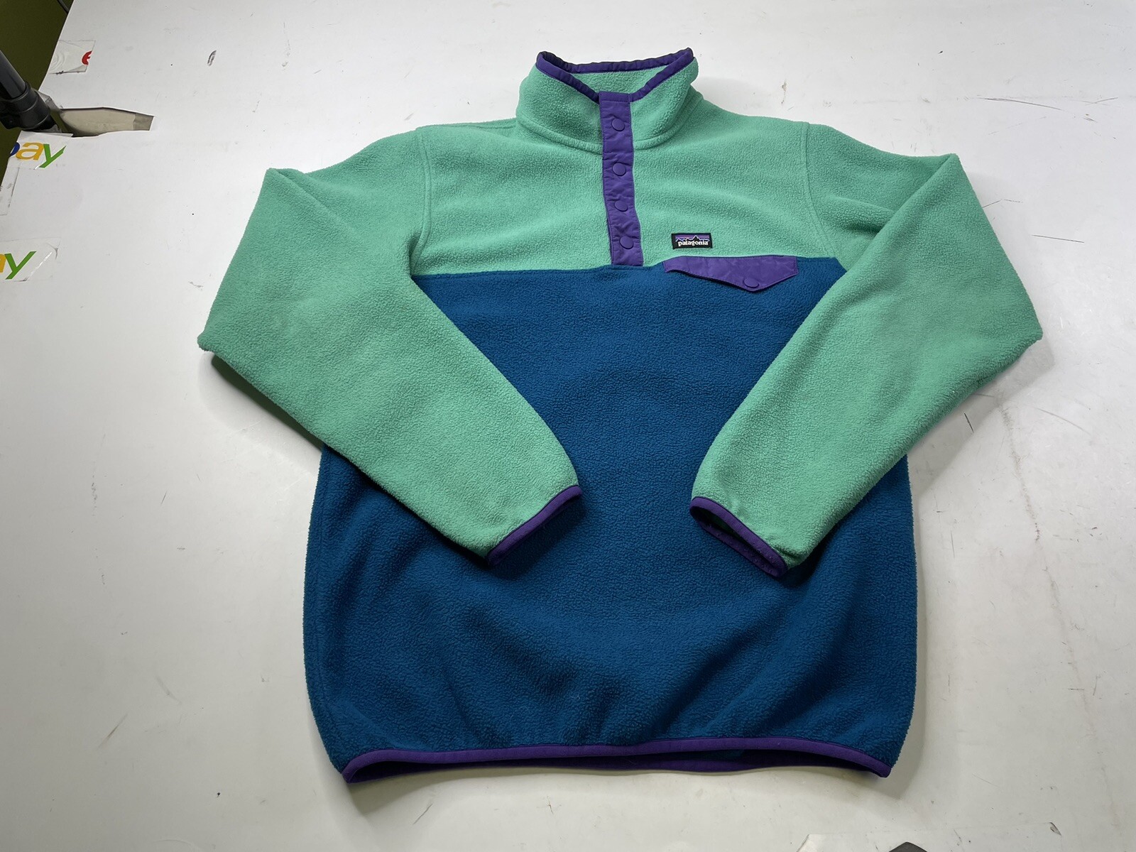 Patagonia Synchilla Snap-T Girls Pullover Green/ Blue Jacket Fleece XXL 16-18