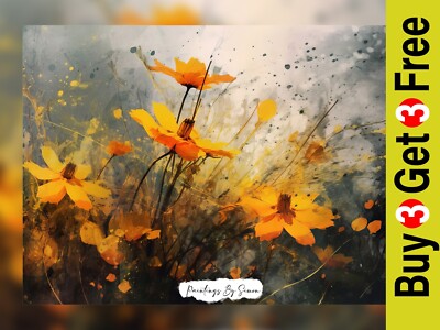 Goldene Wildblumen in Blüte 5''x7 Druck auf mattem Papier | Lebendige Sommerblumen