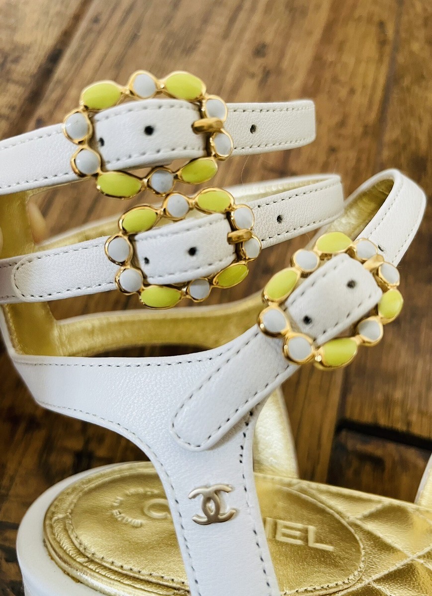 NIB Chanel Jewel Toe Ring Gladiator WHITE Strappy Sandals