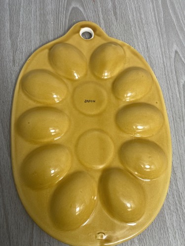 Vintage Teufel Eierteller Keramik Servierschale gelb 10 Eier Japan - Bild 14 von 24