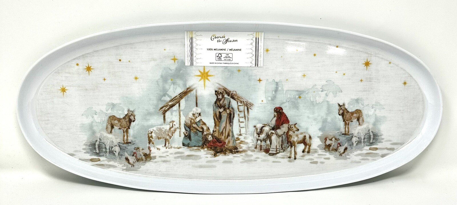 Nativity Scene Melamine Large Oval Platter Christmas NEW