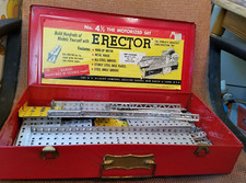 ERECTOR SET no 4 1/2 GILBERT CO M3305 MOTORIZED SET 1954 RED METAL BOX AS IS