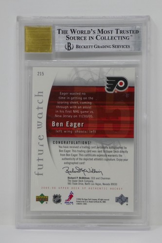 2005-06 SP Authentic #215 Ben Eager AU /999 Rookie Flyers Beckett 9 MINT - Bild 5 von 8
