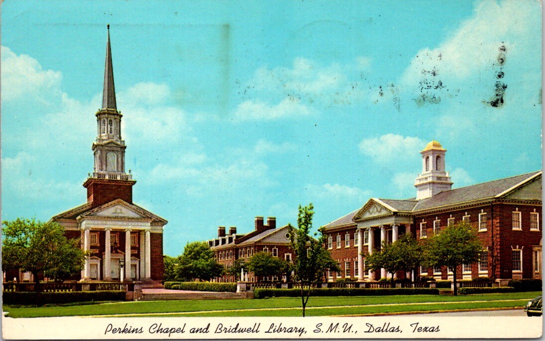 Perkins Chapel & Bridwell Library, SMU, Dallas, TX Postcard, Mustangs ...