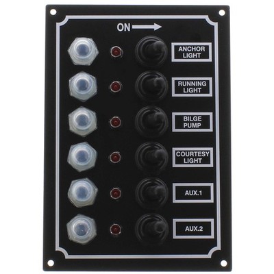 SeaSense 6 Gang LED Switch Panel with Push Button Breakers and Mounting Hardware