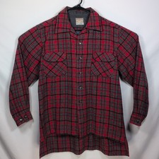 VTG 50s McGregor Wooloomooloo Buffalo Plaid Shirt Long Tail 100 Wool SZ M/L