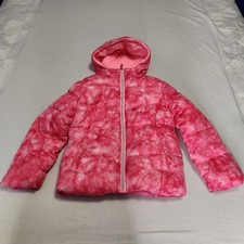 Pink Platinum Hooded Puffer Coat Jacket Girl s 6X Pink Watercolor Fleece Lined