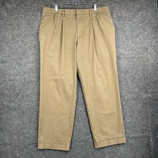 Dockers Pants Mens 38x32 Khaki Relaxed Fit Pleated Front Chinos Work Casual