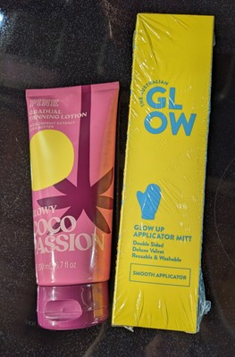VICTORIA'S SECRET PINK GLOWY COCO PASSION GRADUAL TANNING LOTION 6.7 oz & Glove 