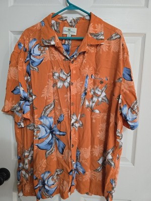 Island Shores Mens Hawaiian Orange Floral Shirt Sz 2XL Rayon Button-Up 