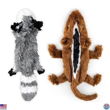 Flat Plush Dog Toy, No Stuffing No Squeak, Raccoon-Squirrel 21" for Small Dogs