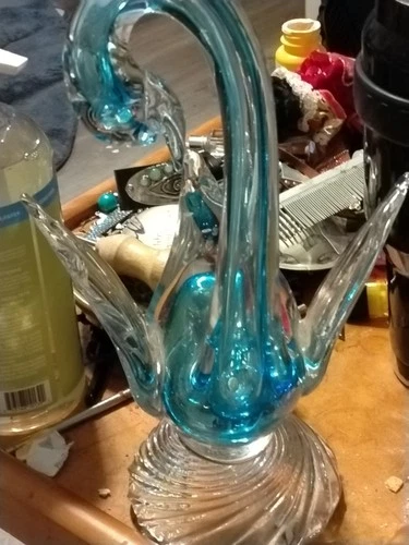 STUNNING VTG MURANO Light Blue HANDBLOWN Glass Swan Sculpture Swirl Base 10.5"H