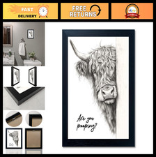 Humorous Highland Cow Bathroom Wall Art - Rustic Farmhouse Decor, 8"x10" Framed