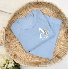 Personalised Blue Rabbit Initial Ribbed Shorts Set