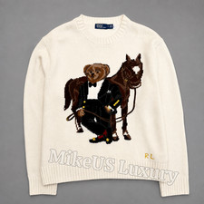 POLO RALPH LAUREN Beige Bear Horse Wool Sweater Men Small NWT