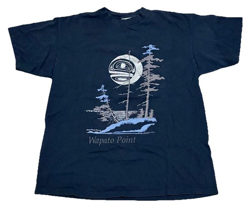 Vintage 90s Wapato Point Orca T Shirt Delta USA Made XL Black Graphic Boxy Fit