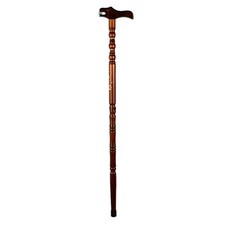 Wood Carved Folk Art Dragon Marble Mouth Walking Stick Cane Oriental style Whale