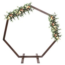 7.2FT Heptagonal Wood Wedding Arch Backdrop Stand Rustic Garden Indoor Outdoor